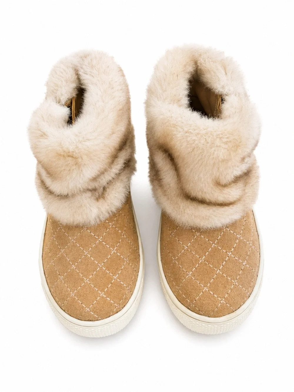 Sugar Lil Paige Faux Fur Quilted Winter Boots Tan Girls Size 5 Cozy Zip